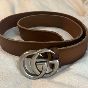 Gucci double G leather belt with silver hardware AUTHENTIC